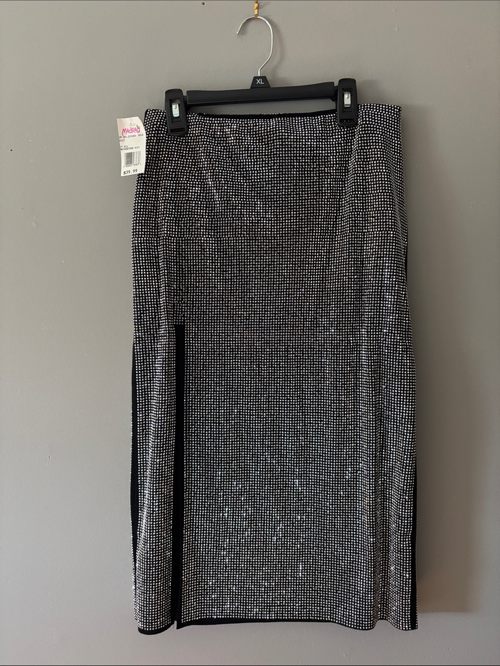 Black Metallic Midi Skirt with Subtle Side Panel